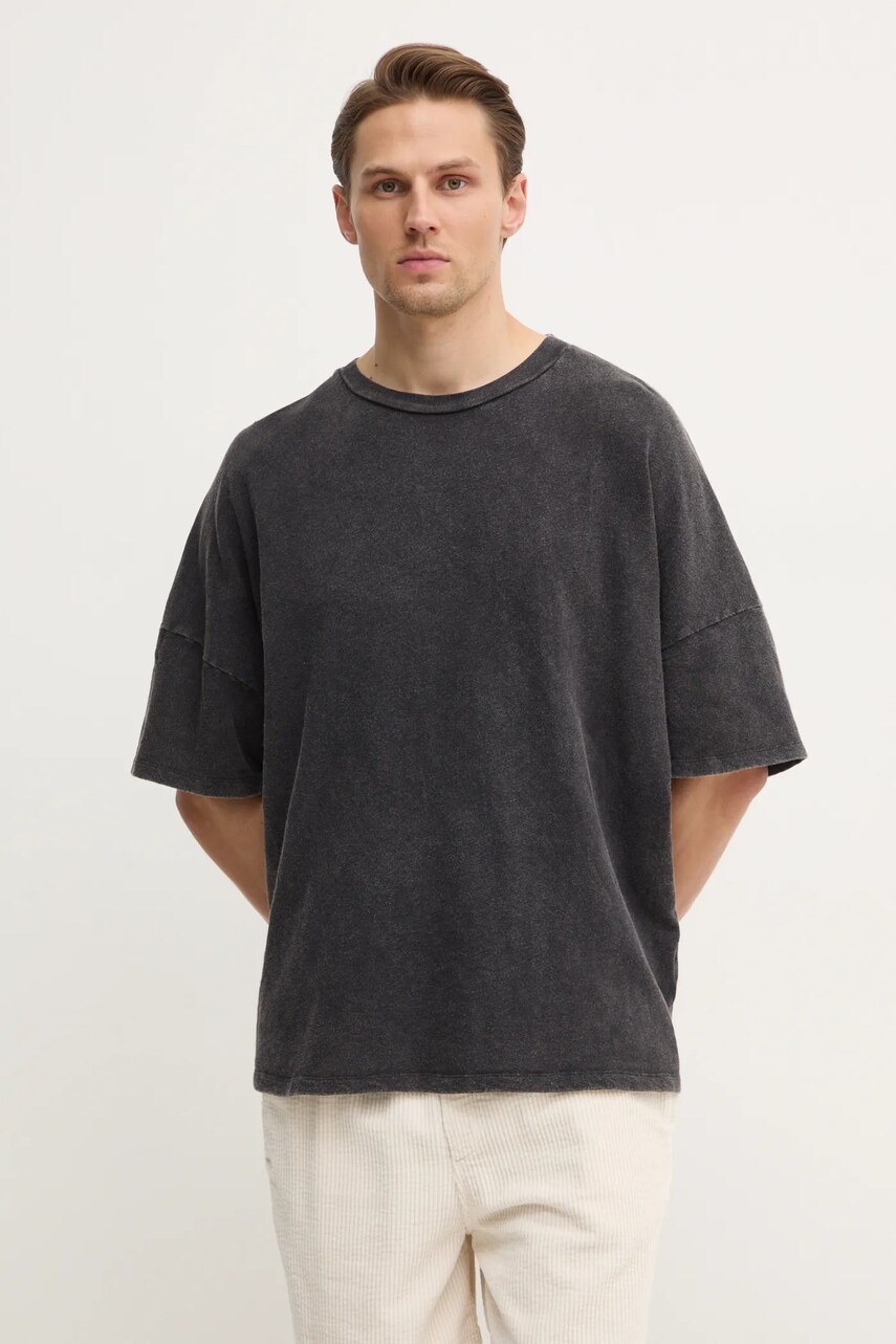 American Vintage tricou din bumbac barbati, culoarea gri, melanj, MSON02AGE25