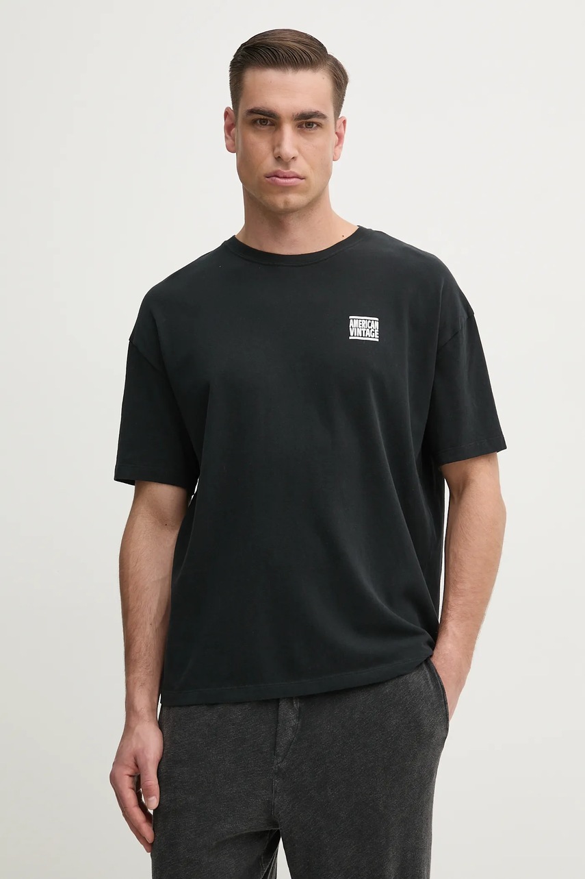 American Vintage tricou din bumbac barbati, culoarea negru, cu imprimeu, MYKO02AE25