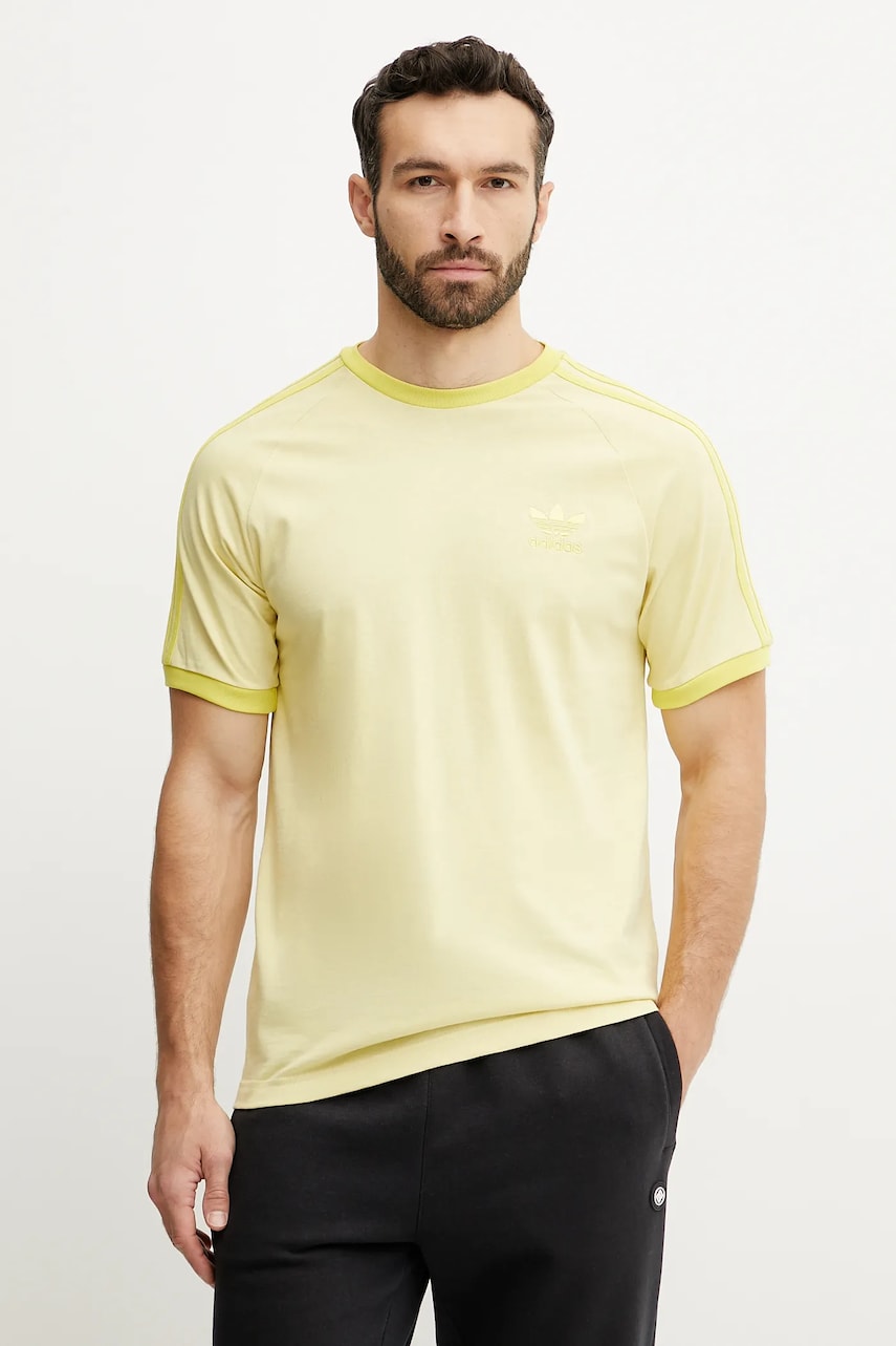 adidas Originals tricou din bumbac 3-Stripes barbati, culoarea galben, uni, JN7021 adidas Originals tricou din bumbac 3-Stripes barbati, culoarea galben, uni, JN7021