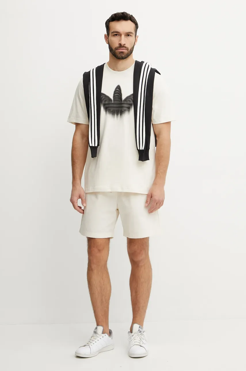 Хлопковая футболка adidas Originals Skeleton Trefoil мужская цвет бежевый с принтом JN4559 Хлопковая футболка adidas Originals Skeleton Trefoil мужская цвет бежевый с принтом JN4559