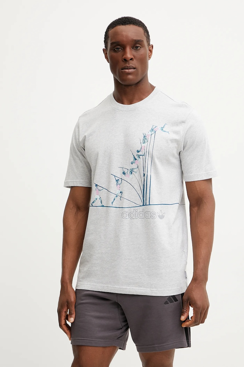 adidas Originals tricou din bumbac Q12 TS Pole barbati, culoarea gri, cu imprimeu, JP2666 adidas Originals tricou din bumbac Q12 TS Pole barbati, culoarea gri, cu imprimeu, JP2666