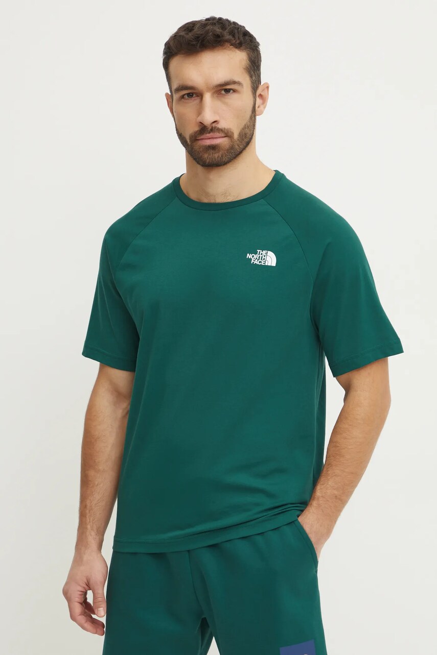 The North Face tricou din bumbac barbati, culoarea verde, cu imprimeu, NF0A87NU6GI1