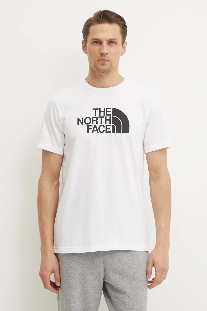 The North Face tricou Easy barbati, culoarea bej, cu imprimeu, NF0A8A6CFN41