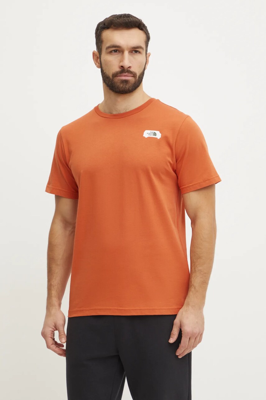 The North Face tricou din bumbac Outdoor Graphic barbati, culoarea portocaliu, cu imprimeu, NF0A8C1Z6IG1