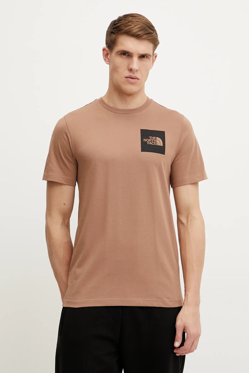 Levně Tričko The North Face Fine hnědá barva, s potiskem, NF0A8A6M6IH1