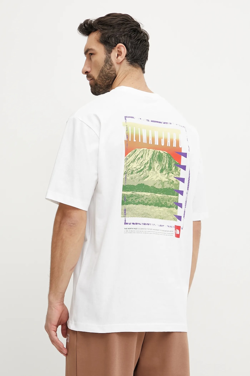 The North Face tricou din bumbac Axys barbati, culoarea alb, cu imprimeu, NF0A8C1RFN41 The North Face tricou din bumbac Axys barbati, culoarea alb, cu imprimeu, NF0A8C1RFN41