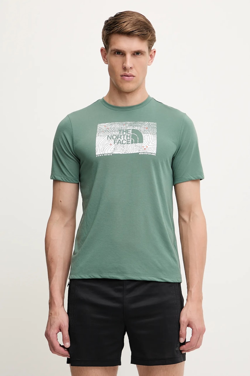 The North Face tricou sport Foundation Abstract culoarea verde, cu imprimeu, NF0A8BQVHCH1
