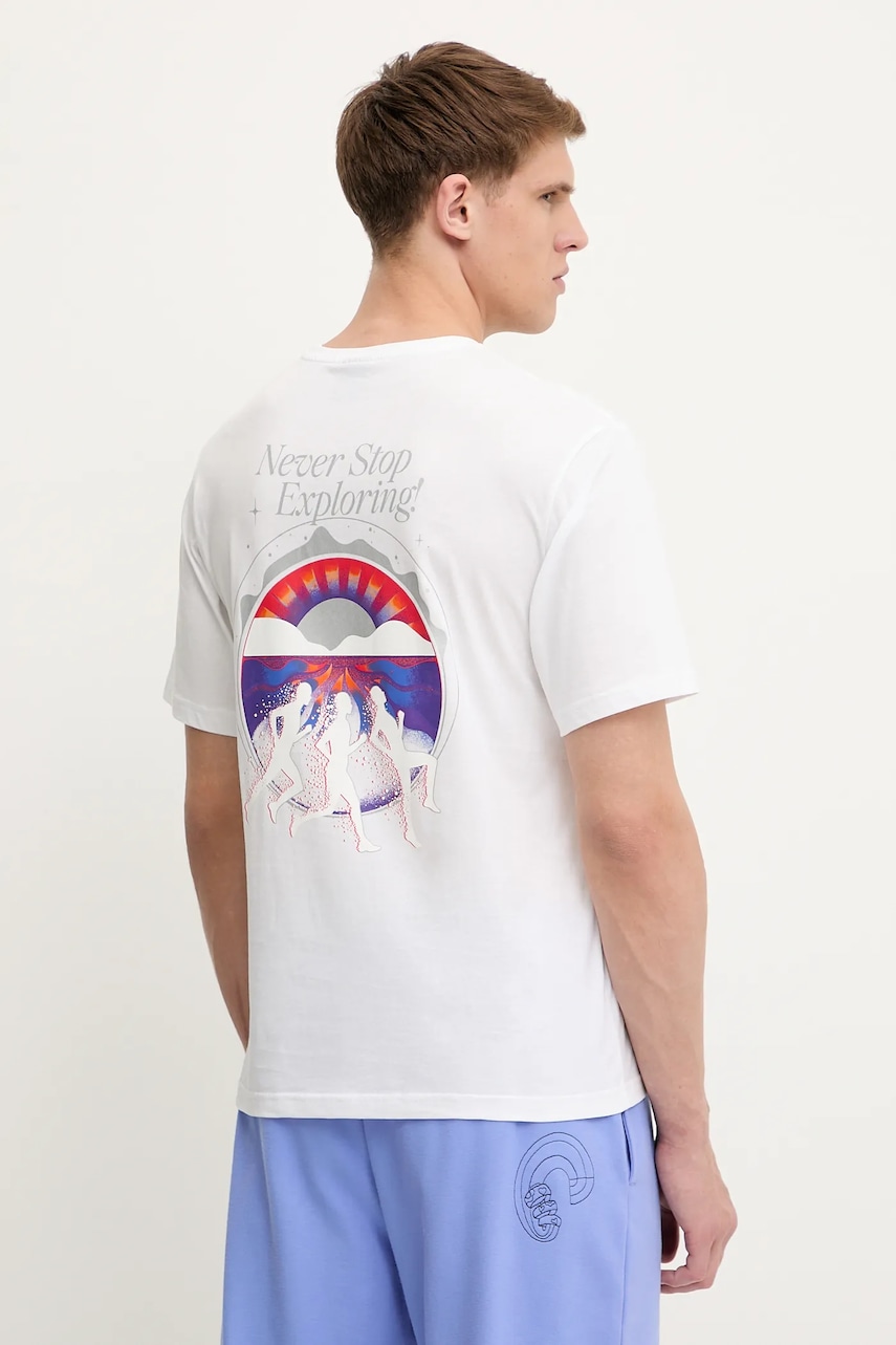 The North Face tricou din bumbac Never Stop Relaxed culoarea alb, cu imprimeu, NF0A8C3AFN41