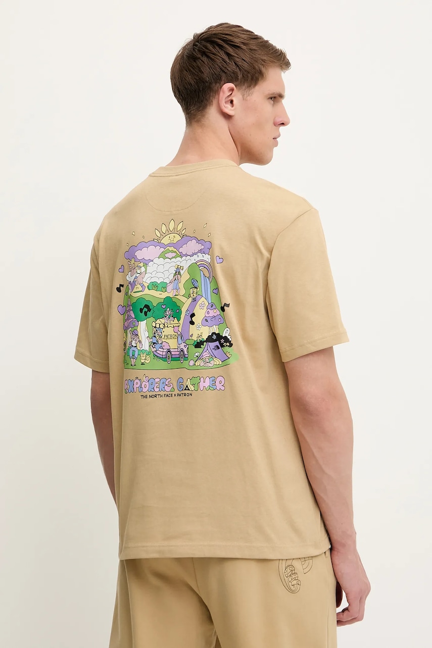 The North Face tricou din bumbac Mountain Cleanup culoarea verde, cu imprimeu, NF0A8C4DLK51