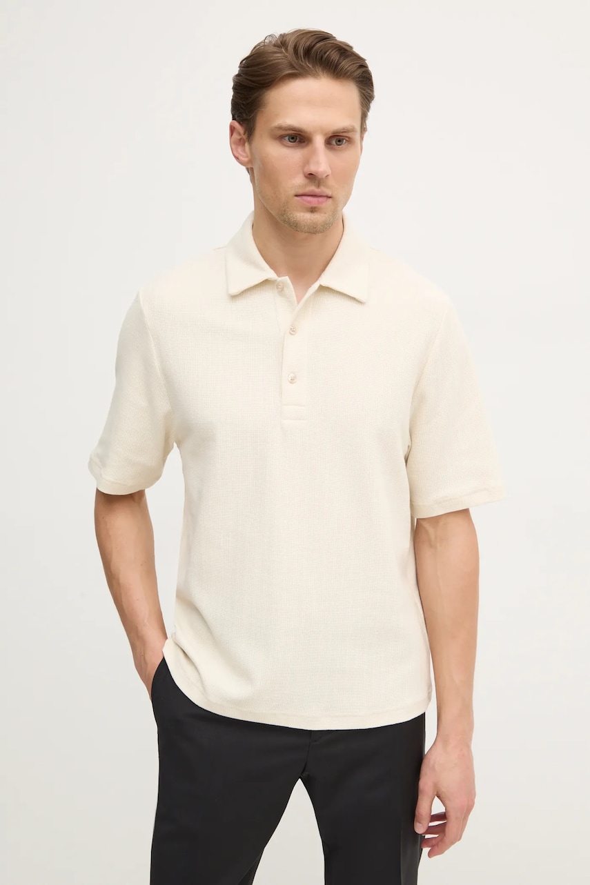 Filippa K polo de bumbac culoarea bej, neted, 31560