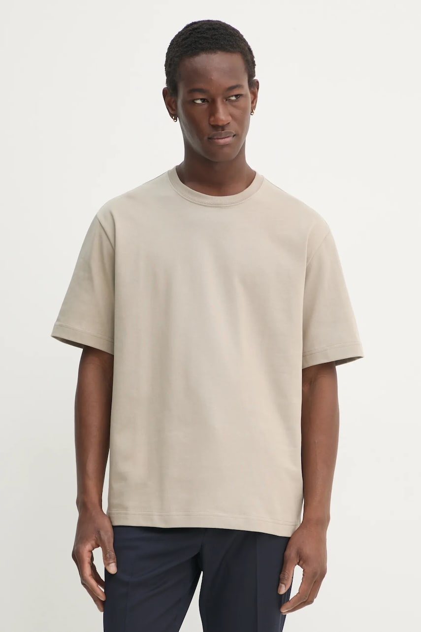 Filippa K tricou din bumbac bărbați, culoarea bej, uni, 29040 Filippa K tricou din bumbac bărbați, culoarea bej, uni, 29040