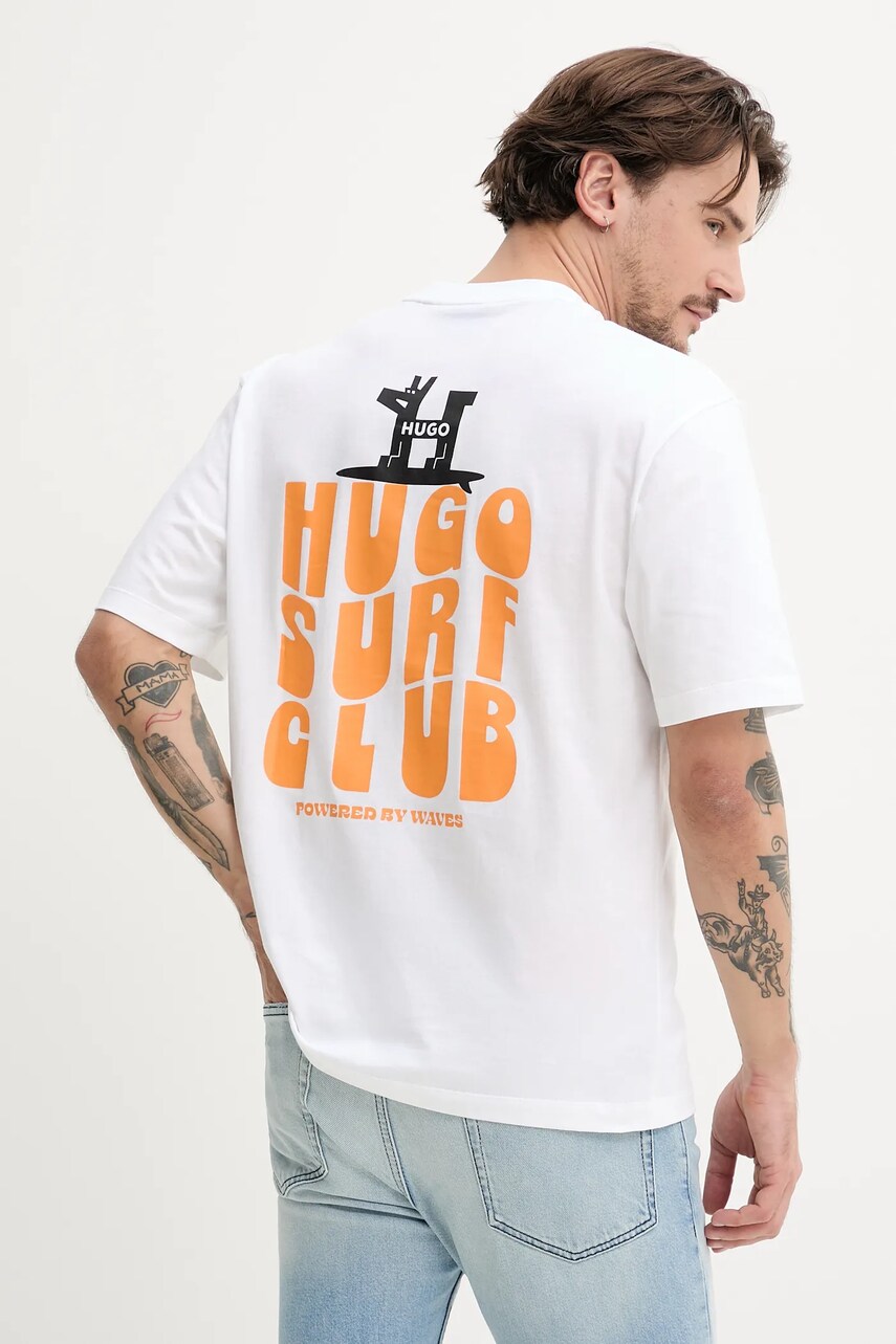 Levně Bavlněné tričko Hugo Blue bílá barva, s potiskem, 50536126