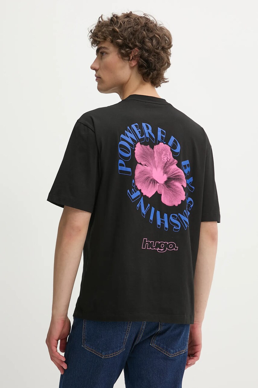Hugo Blue tricou din bumbac bărbați, culoarea negru, cu imprimeu, 50536127