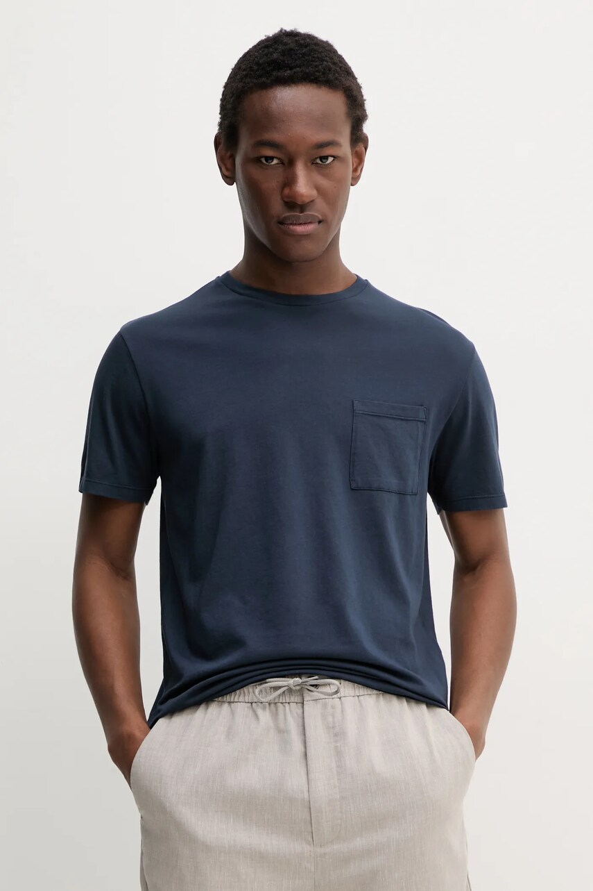 BARENA VENEZIA tricou din bumbac Camicia Mola barbati, culoarea albastru marin, neted, TSU5100.2540