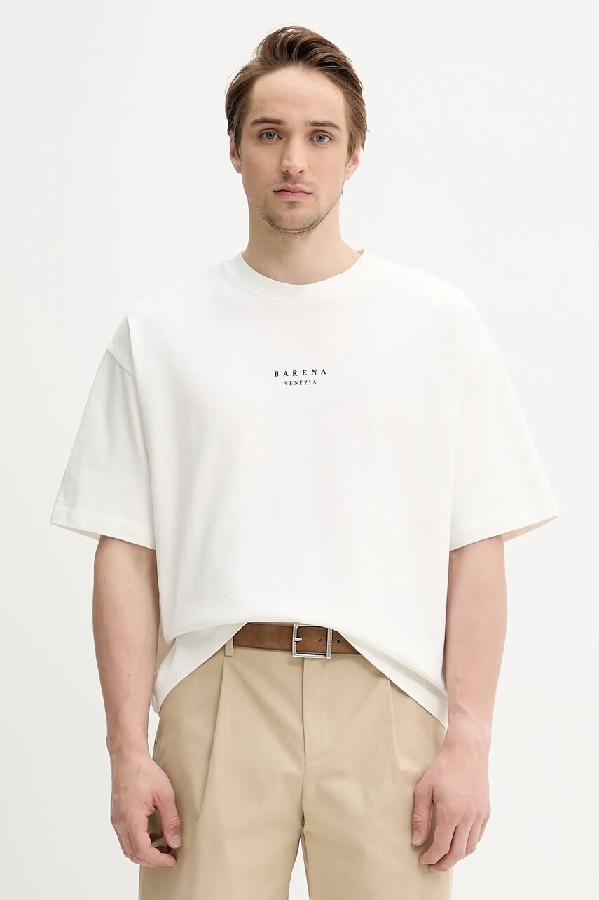 BARENA VENEZIA tricou din bumbac Camicia Mola bărbați, culoarea alb, cu imprimeu, TSU5107.2713
