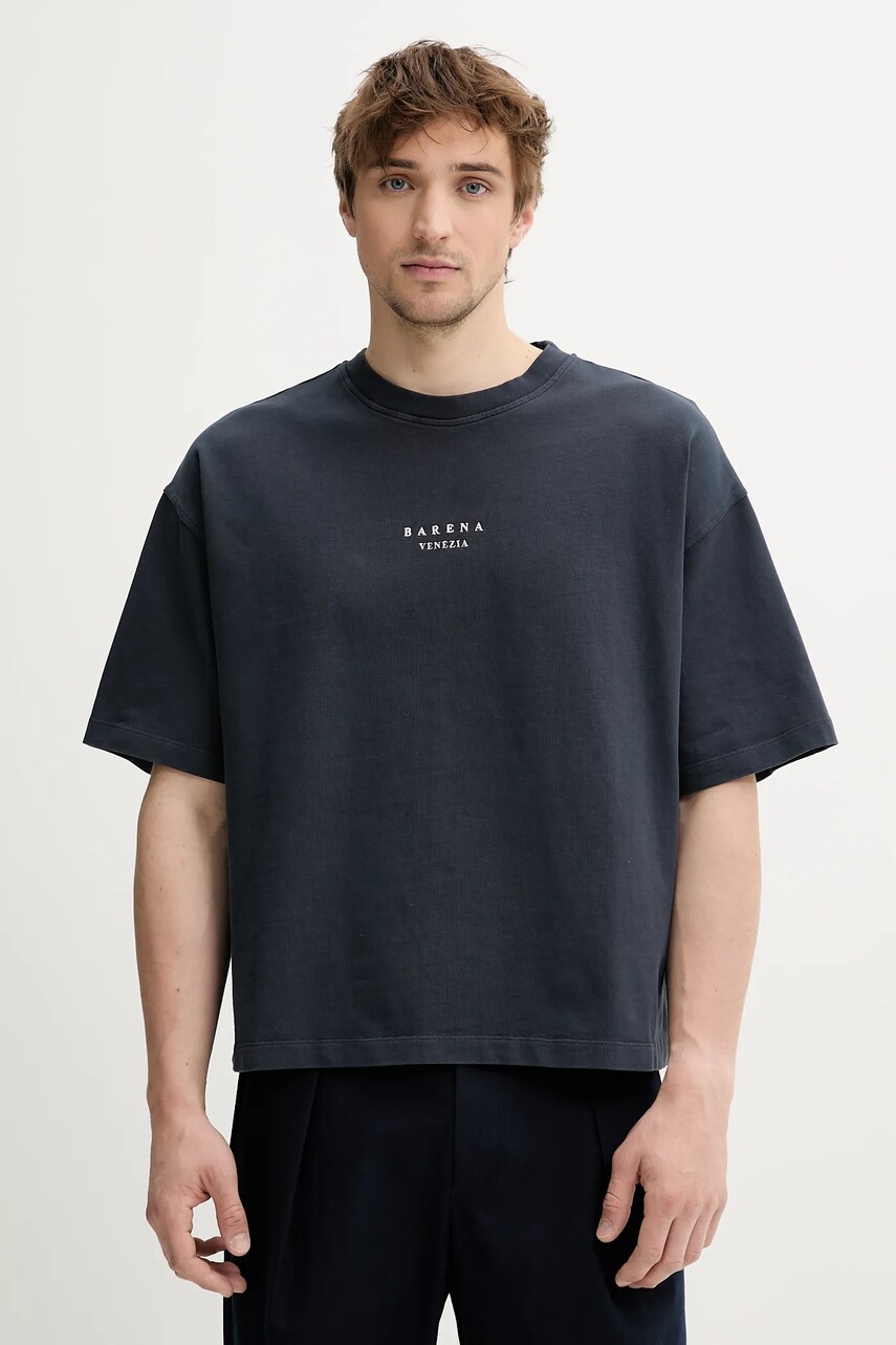 BARENA VENEZIA tricou din bumbac Camicia Mola bărbați, culoarea bleumarin, cu imprimeu, TSU5107.2713