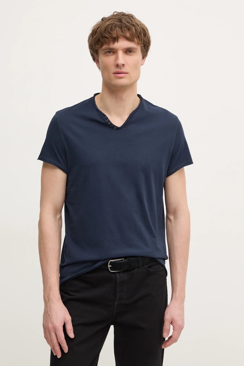 ZADIG&VOLTAIRE tricou din bumbac barbati, culoarea albastru marin, neted, JMTN01631