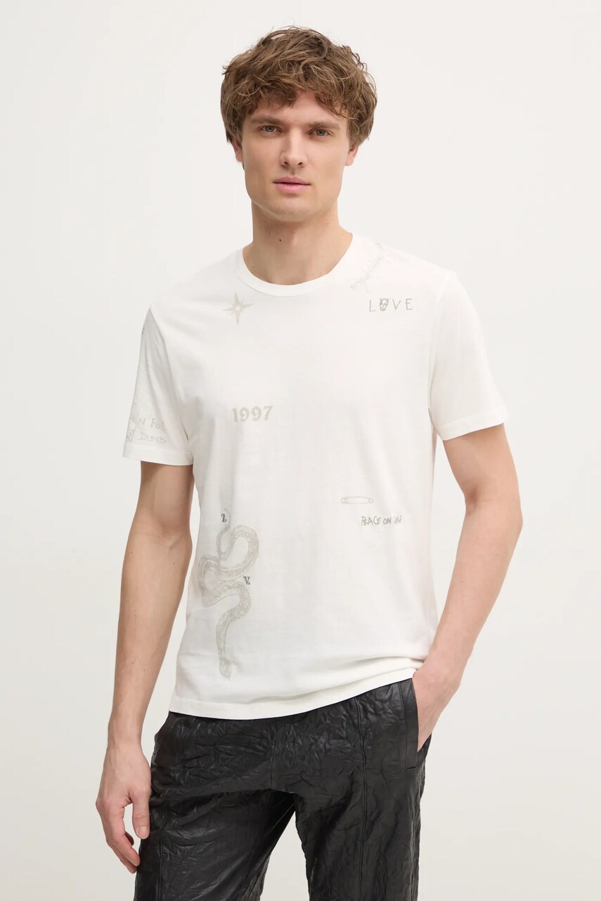 ZADIG&VOLTAIRE tricou din bumbac barbati, culoarea bej, cu imprimeu, JMTS01659