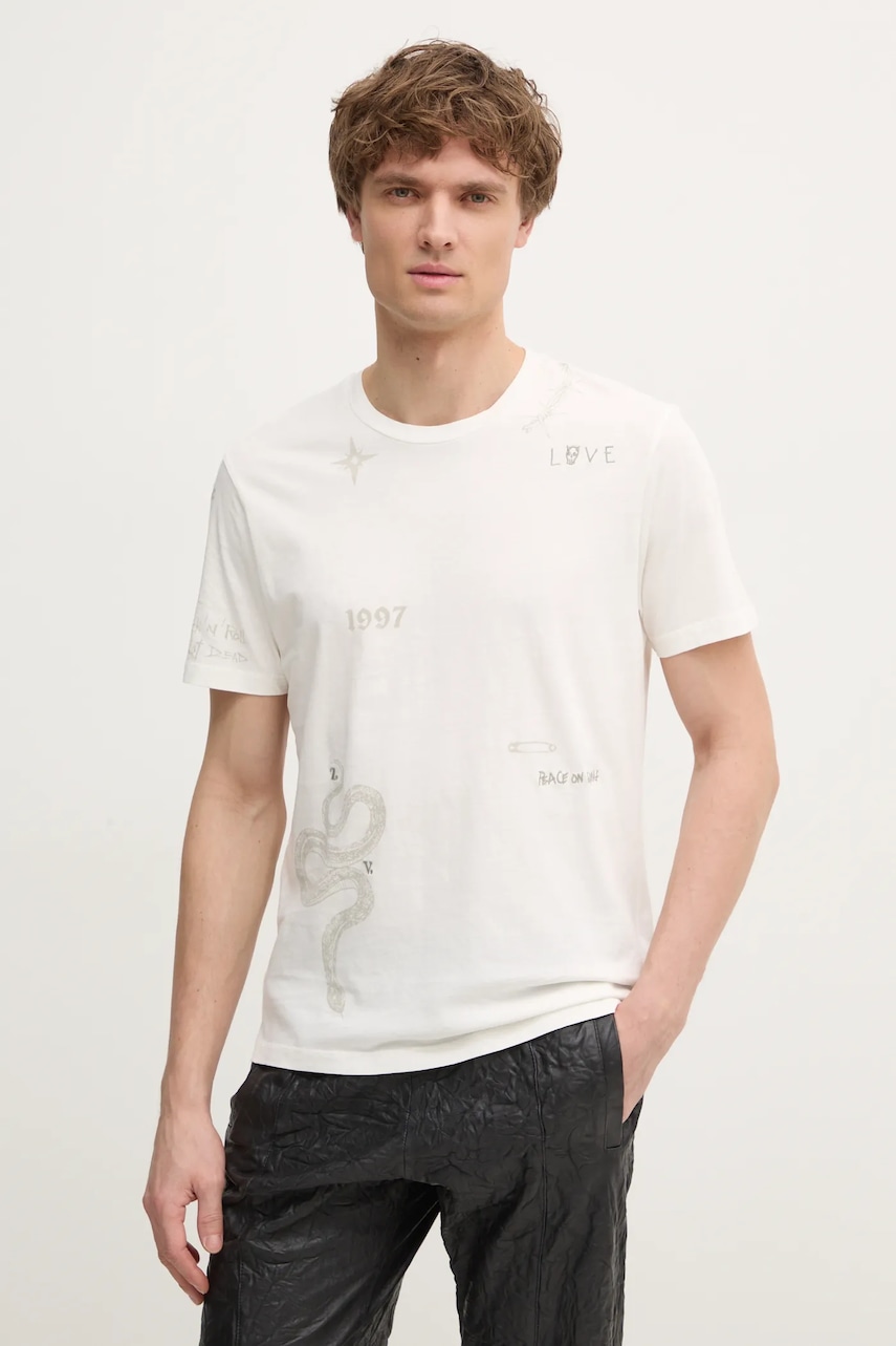 ZADIG&VOLTAIRE tricou din bumbac barbati, culoarea bej, cu imprimeu, JMTS01659