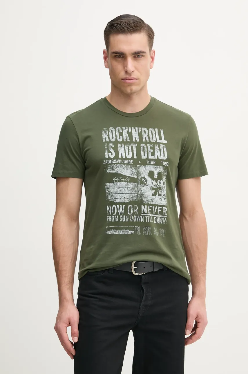 ZADIG&VOLTAIRE tricou din bumbac bărbați, culoarea verde, cu imprimeu, JMTS01661