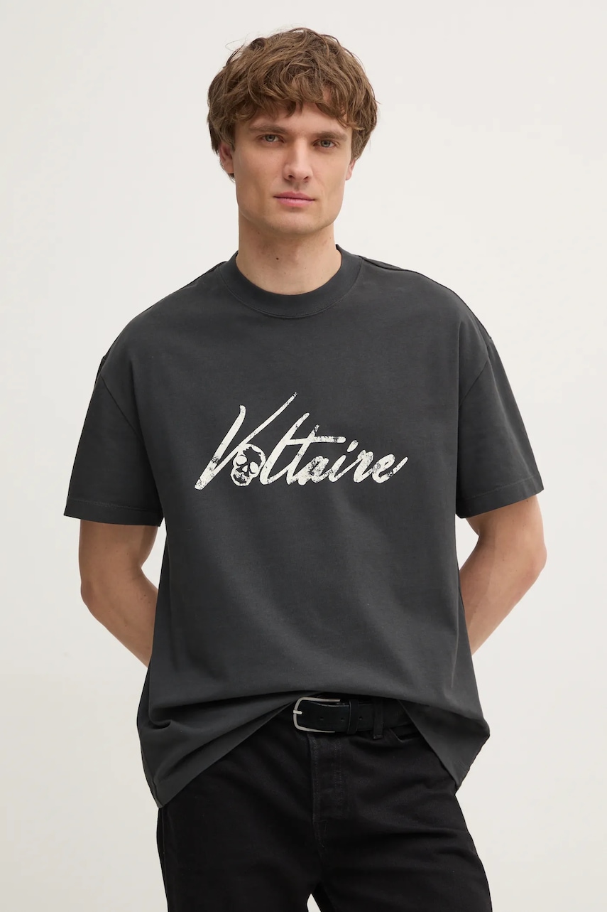 ZADIG&VOLTAIRE tricou din bumbac barbati, culoarea gri, cu imprimeu, JMTS01718 ZADIG&VOLTAIRE tricou din bumbac barbati, culoarea gri, cu imprimeu, JMTS01718