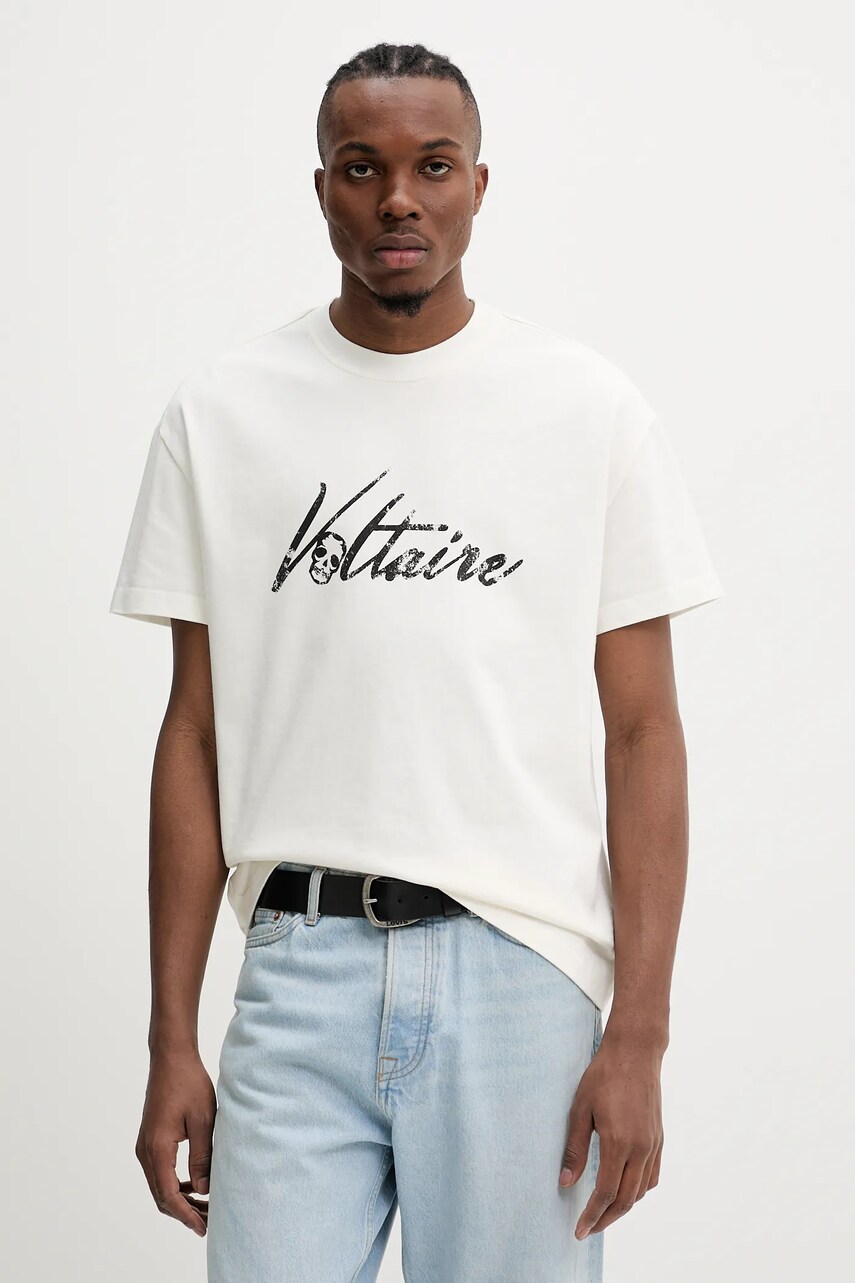 ZADIG&VOLTAIRE tricou din bumbac barbati, culoarea bej, cu imprimeu, JMTS01718