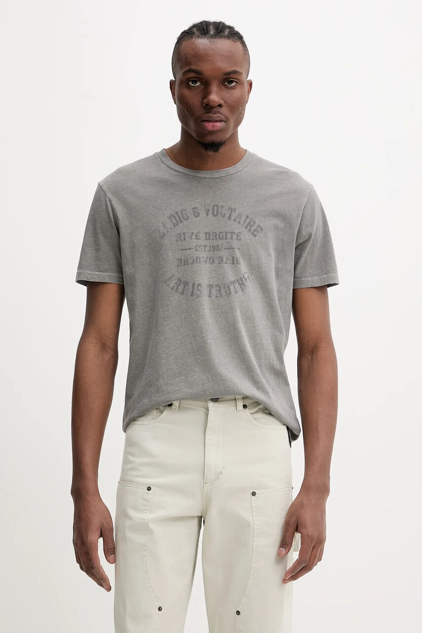 ZADIG&VOLTAIRE tricou din bumbac culoarea gri, cu imprimeu, JMTS01721