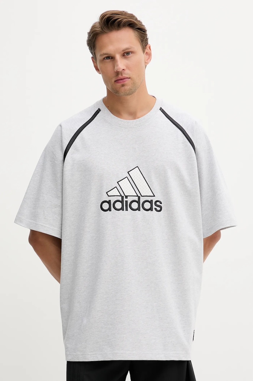 adidas Originals tricou din bumbac Badge Tee culoarea gri, cu imprimeu, IM7839