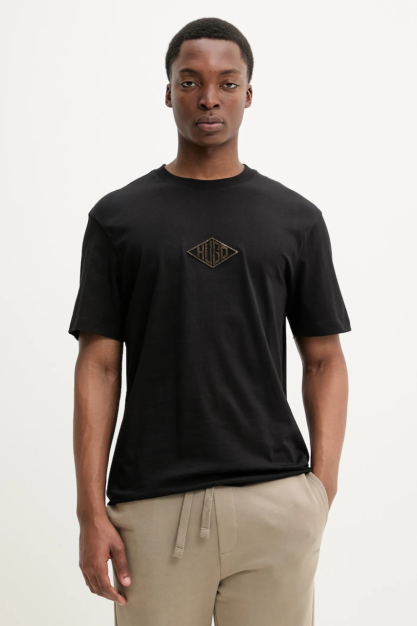 HUGO tricou din bumbac barbati, culoarea negru, cu imprimeu, 50534951