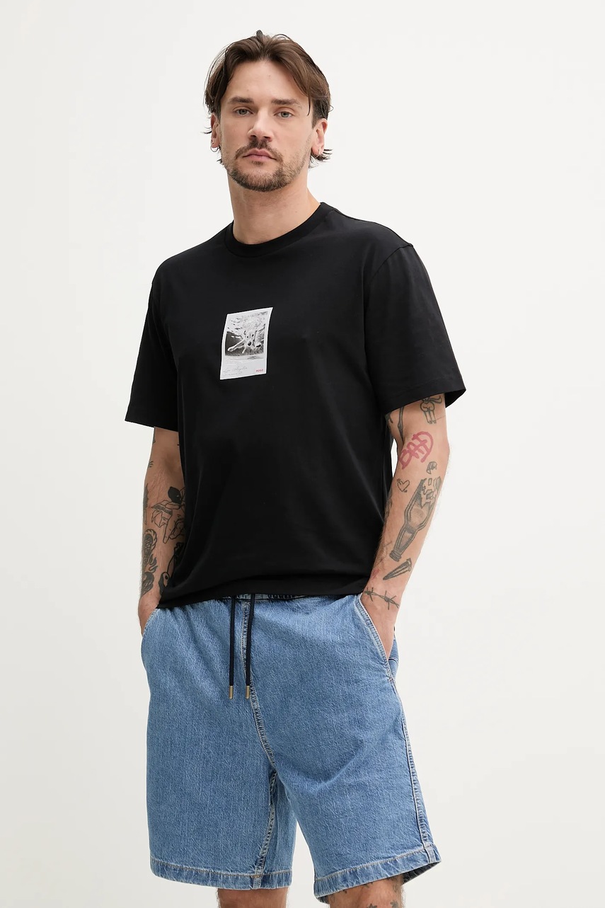 HUGO tricou din bumbac bărbați, culoarea negru, cu imprimeu, 50537535