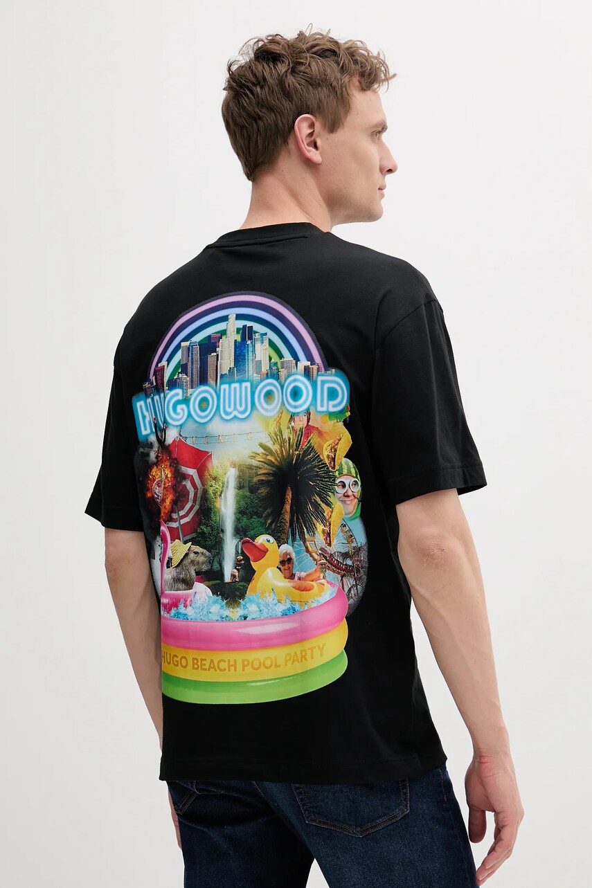 HUGO tricou din bumbac culoarea negru, cu imprimeu, 50538512