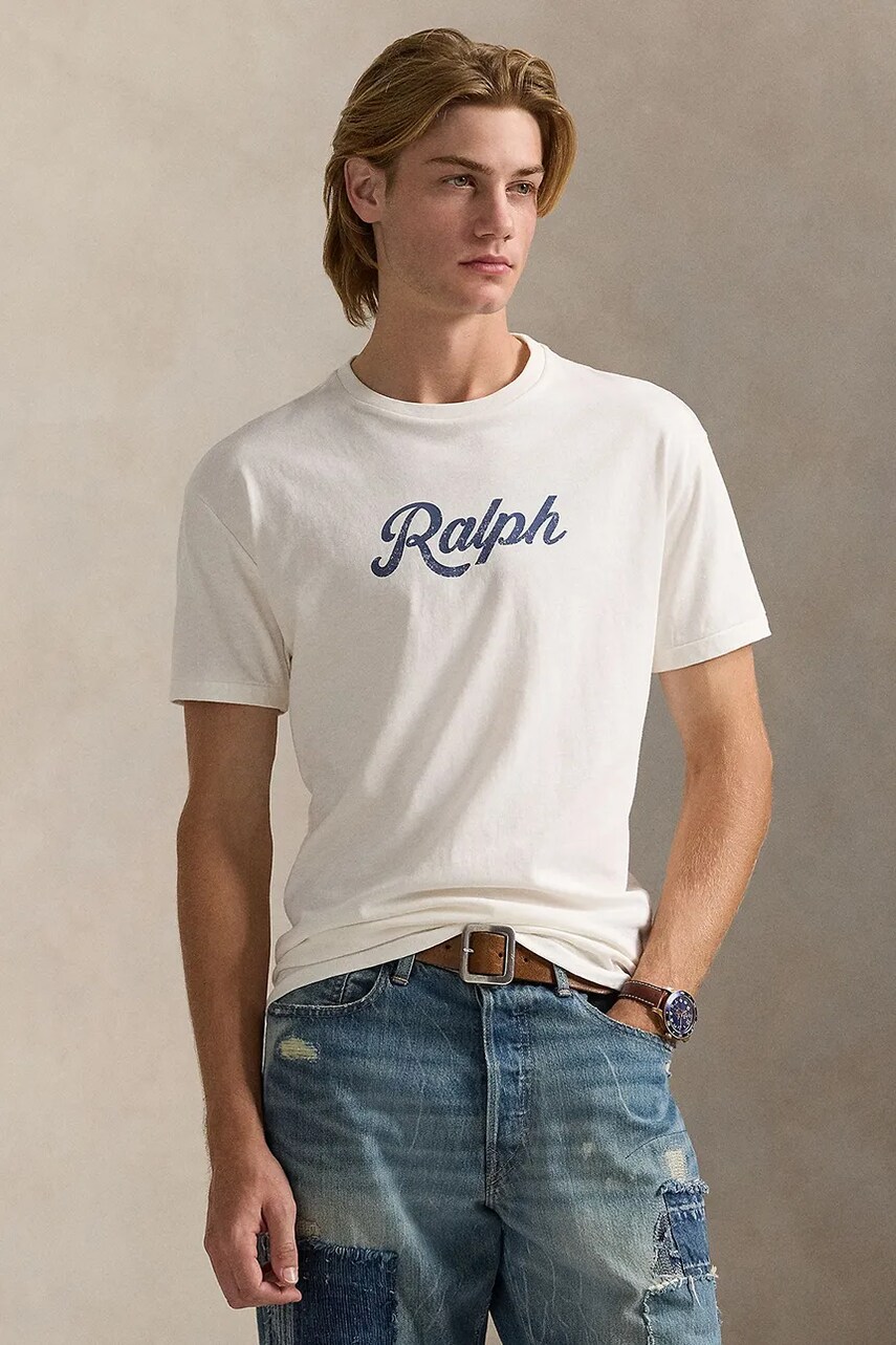 Levně Bavlněné tričko Polo Ralph Lauren pánské, bílá barva, s potiskem, 710936401