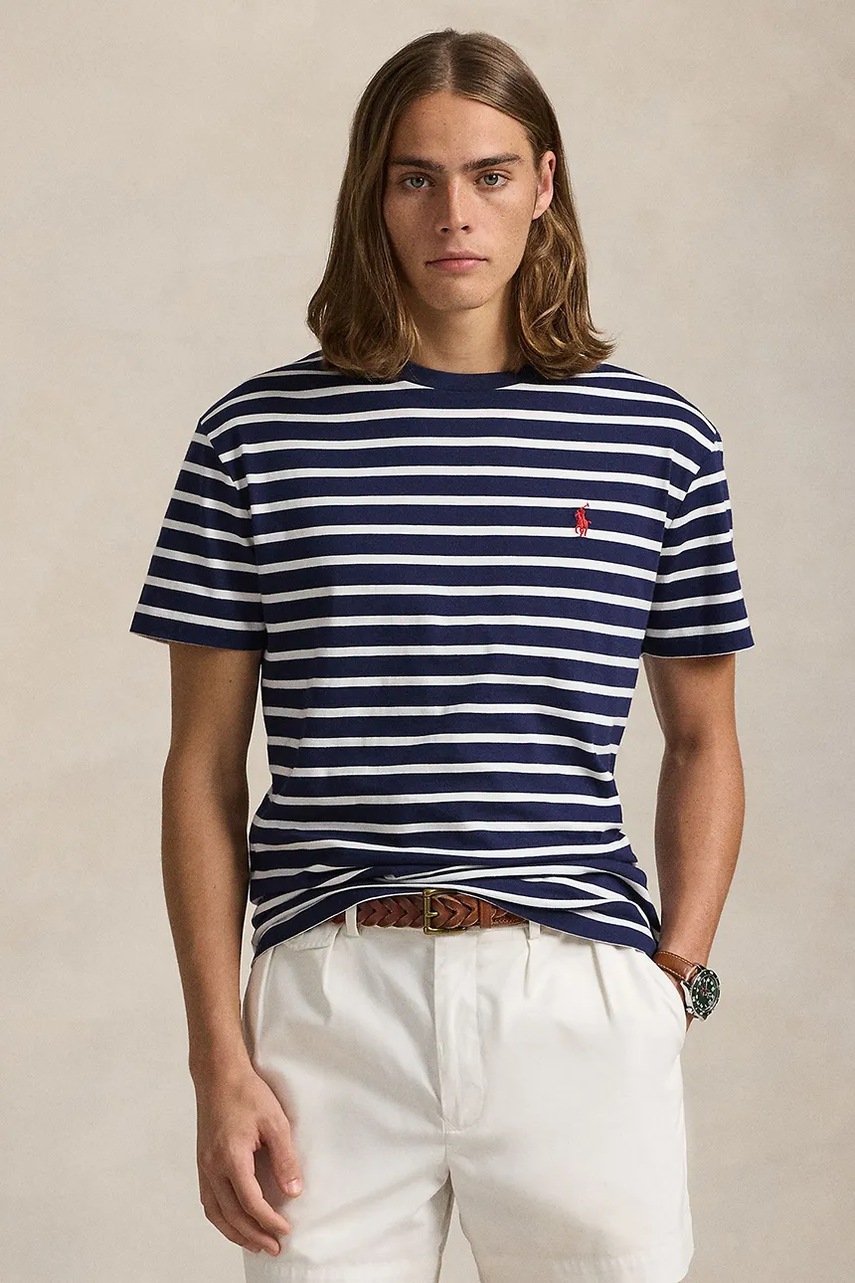 

Памучна тениска Polo Ralph Lauren в тъмносиньо с десен 710938134, Тъмносин