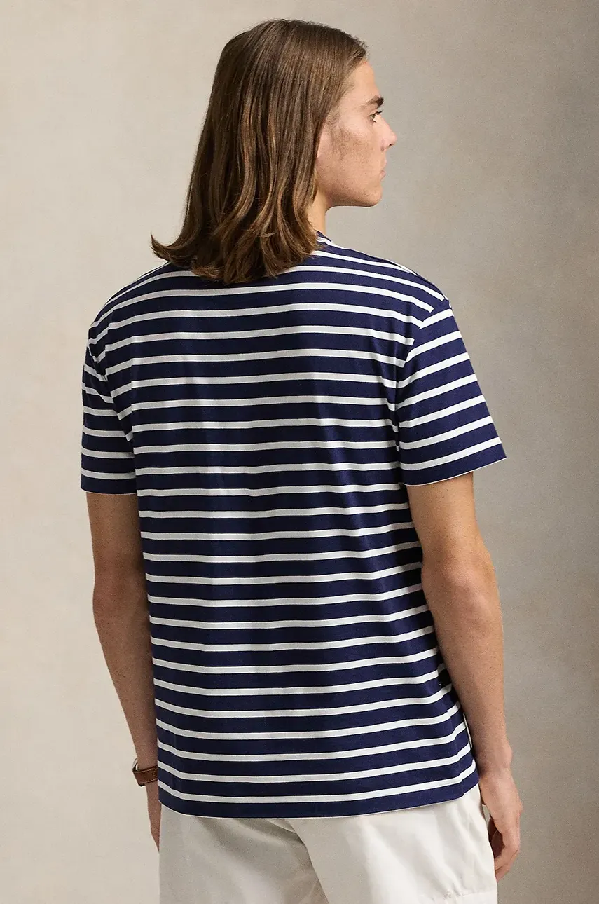 Хлопковая футболка Polo Ralph Lauren мужская цвет синий узорная 710938134 Хлопковая футболка Polo Ralph Lauren мужская цвет синий узорная 710938134