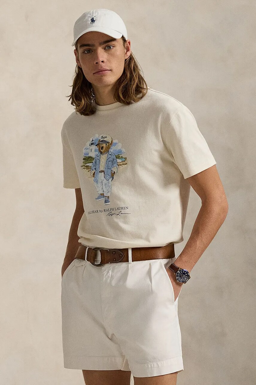 Levně Bavlněné tričko Polo Ralph Lauren bílá barva, s potiskem, 710969630