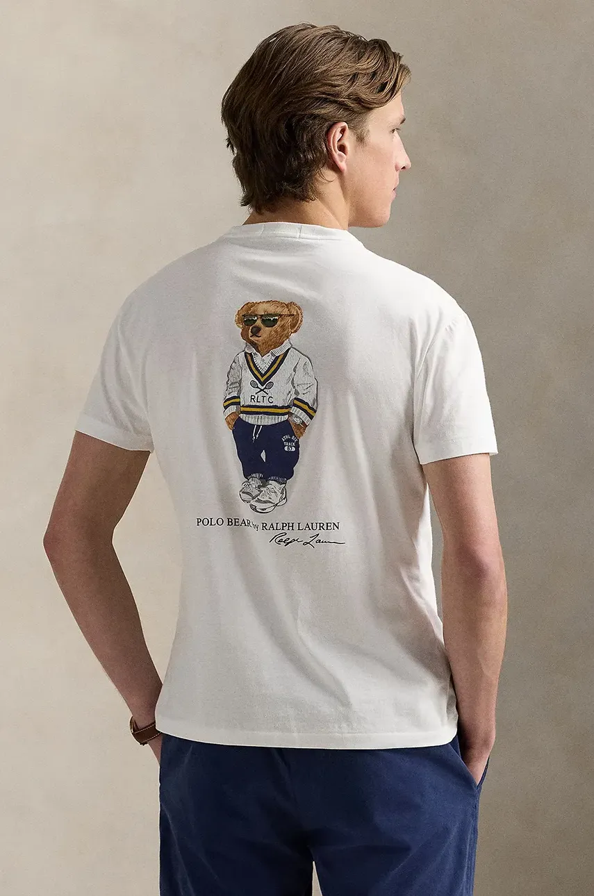 Хлопковая футболка Polo Ralph Lauren мужская цвет белый с принтом 710969631 Хлопковая футболка Polo Ralph Lauren мужская цвет белый с принтом 710969631