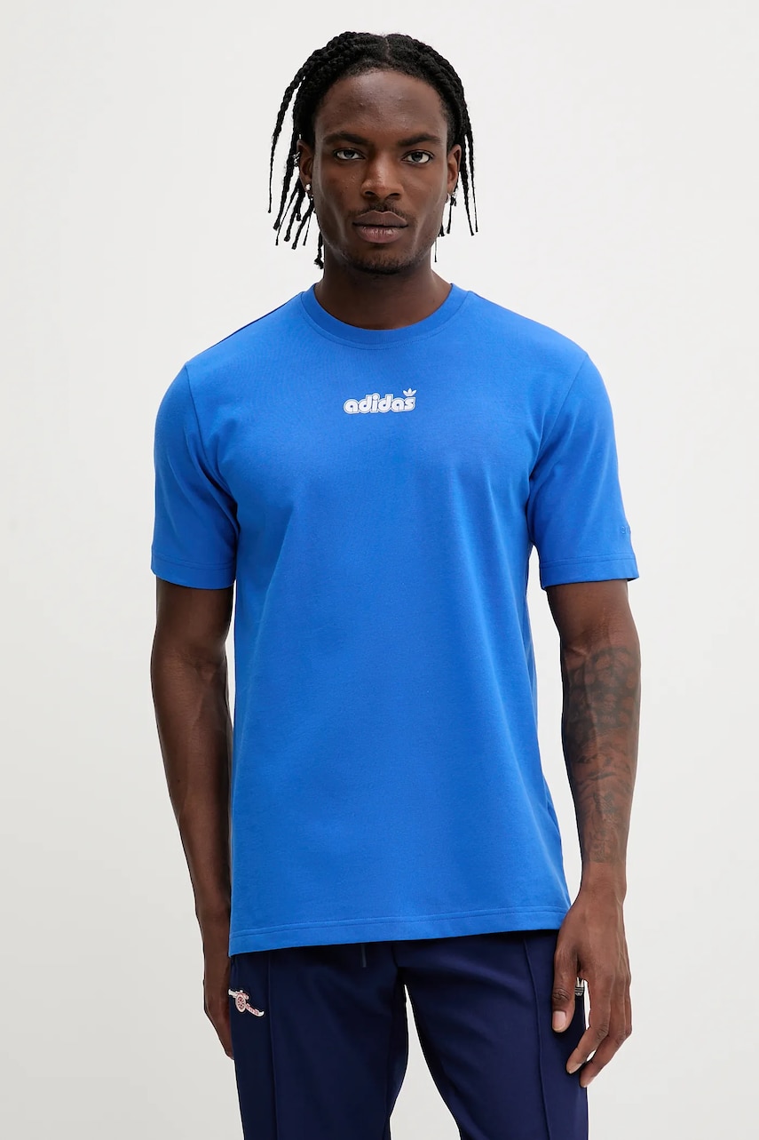 Levně Bavlněné tričko adidas Originals GRFX TEE pánské, fialová barva, s potiskem, JC8380