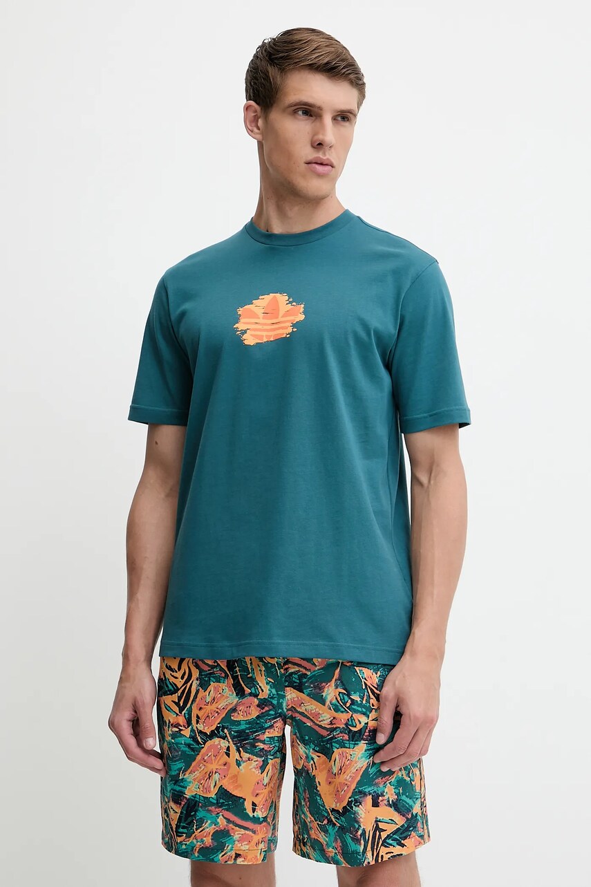 Levně Bavlněné tričko adidas Originals Graphic Tee pánské, tyrkysová barva, s potiskem, KC4940