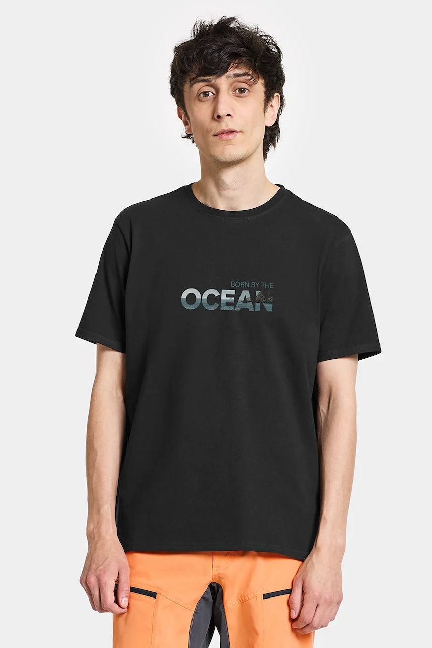 Didriksons tricou din bumbac HARALD bărbați, culoarea negru, cu imprimeu, 505546 Didriksons tricou din bumbac HARALD bărbați, culoarea negru, cu imprimeu, 505546