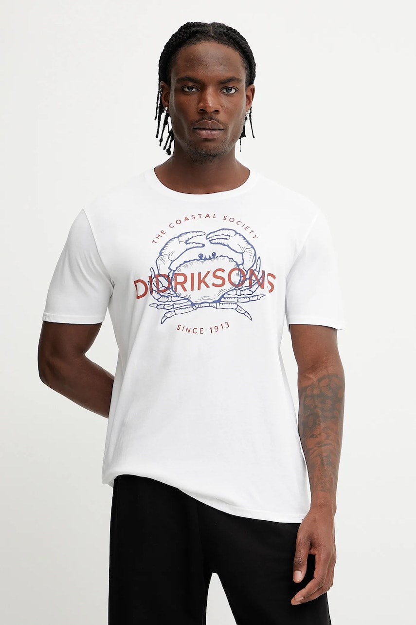 Didriksons tricou din bumbac HARALD culoarea alb, cu imprimeu, 505978 Didriksons tricou din bumbac HARALD culoarea alb, cu imprimeu, 505978