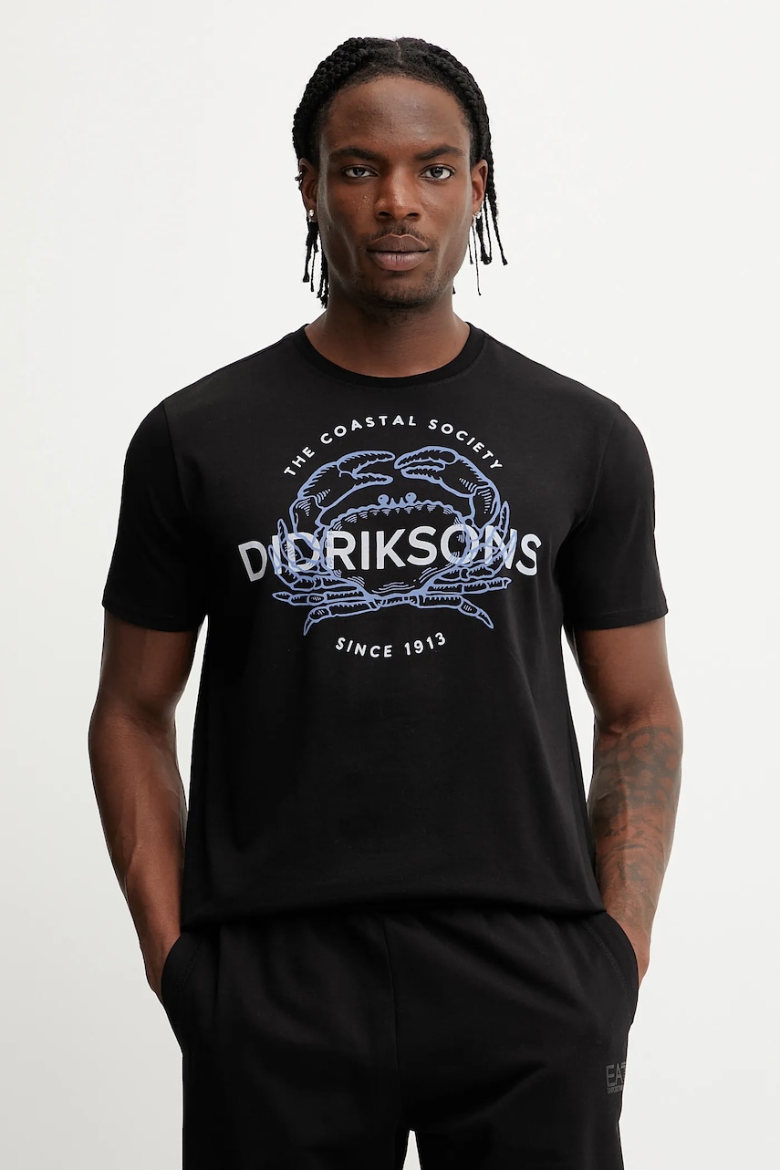 Didriksons tricou din bumbac HARALD culoarea negru, cu imprimeu, 505978 Didriksons tricou din bumbac HARALD culoarea negru, cu imprimeu, 505978