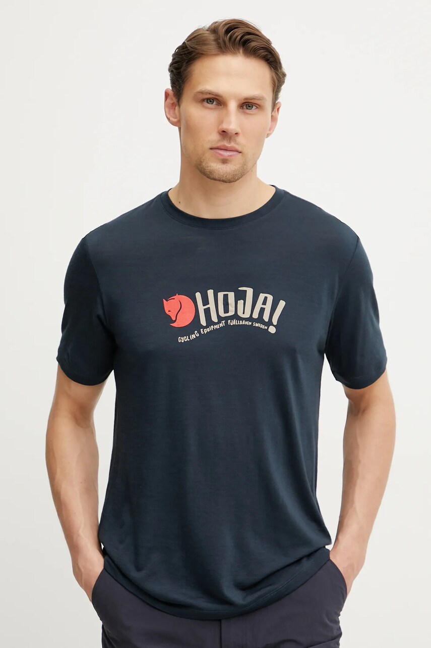Fjallraven tricou sport Hoja culoarea albastru marin, cu imprimeu, F12600252
