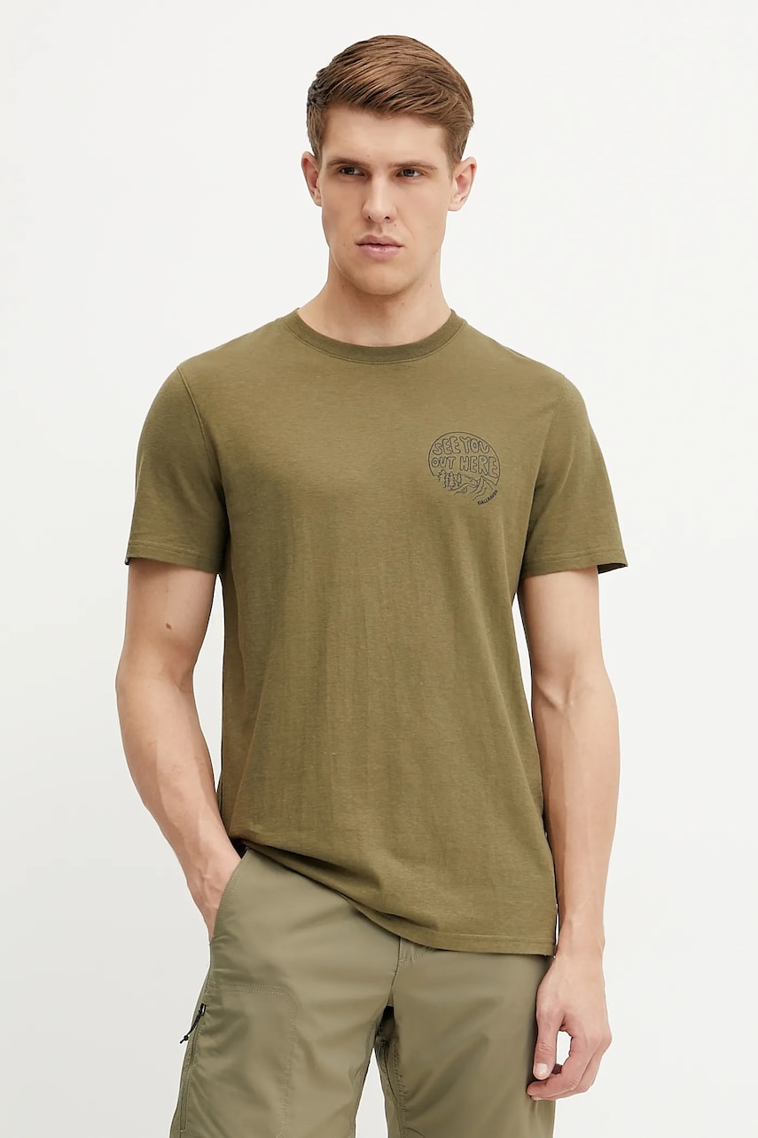 Fjallraven tricou Hemp Blend Out Here barbati, culoarea verde, cu imprimeu, F12600265