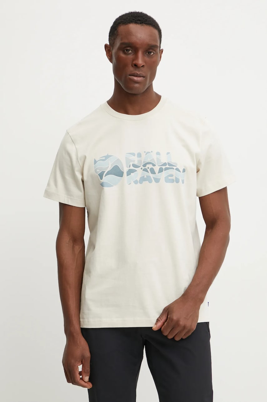 Fjallraven tricou Multicolor Logo barbati, culoarea bej, cu imprimeu, F12600268 Fjallraven tricou Multicolor Logo barbati, culoarea bej, cu imprimeu, F12600268