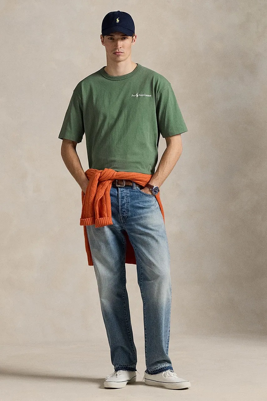 Polo Ralph Lauren pamut póló Tee zöld, férfi, sima, 710964714 termék 2. képe