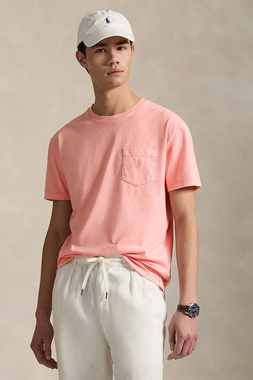 Levně Bavlněné tričko Polo Ralph Lauren Tee pánské, růžová barva, 710969628