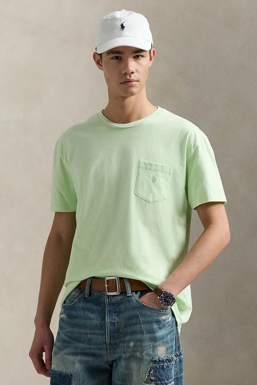 Levně Bavlněné tričko Polo Ralph Lauren Tee pánské, zelená barva, 710969628