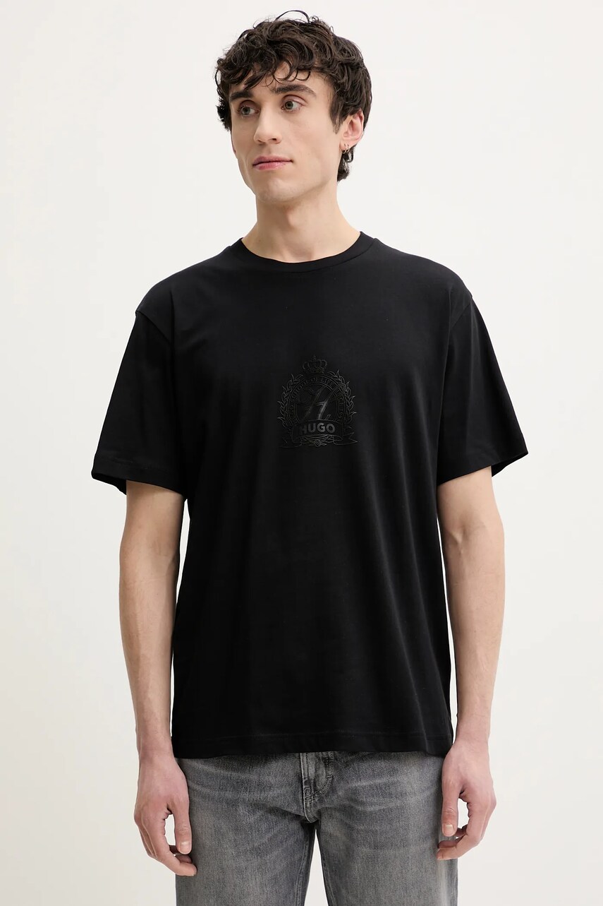 HUGO tricou din bumbac barbati, culoarea negru, cu imprimeu, 50538246