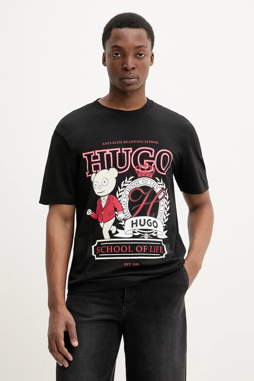 HUGO tricou din bumbac barbati, culoarea negru, cu imprimeu, 50538254