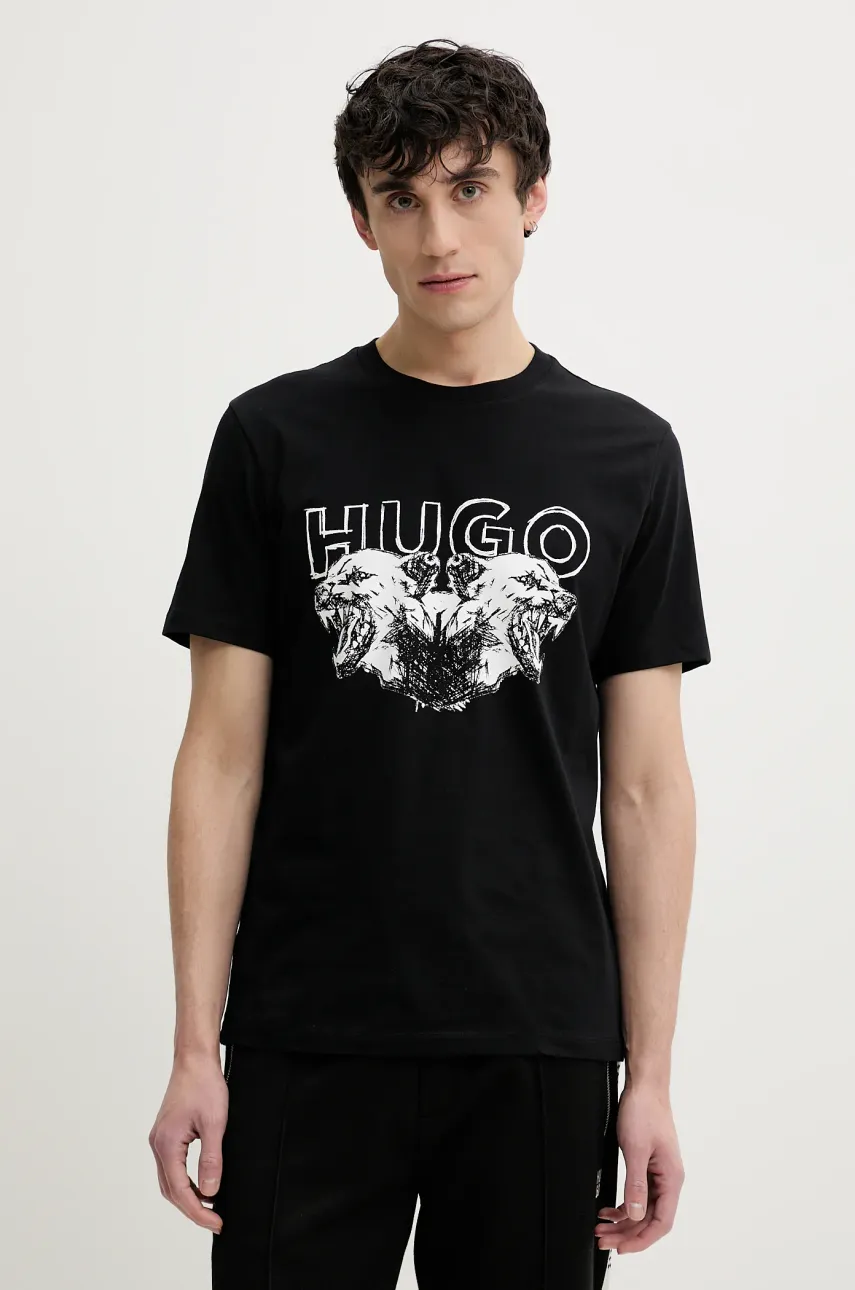 HUGO tricou din bumbac barbati, culoarea negru, cu imprimeu, 50538257